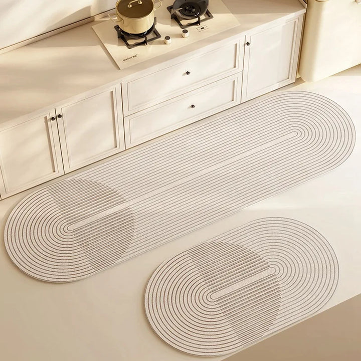 Pureterra | Tapis de cuisine super absorbant | Antidérapant & Lavable | Design en diatomite | Ovale & Long | Tapis de confort pour cuisine & salle de bain