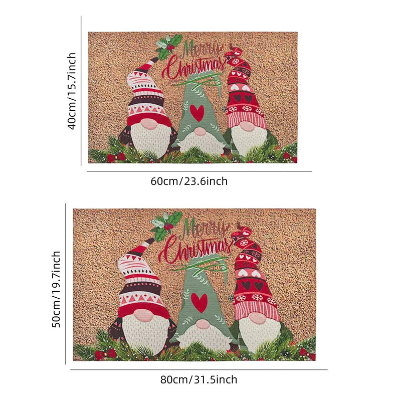 Tapis de Noël | Tapis rouge avec motif de Père Noël et nains | Antidérapant & Absorbant | Intérieur & Extérieur