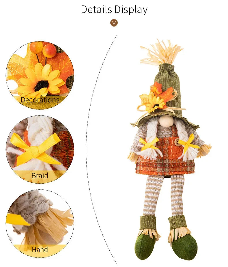 Gnome d'Halloween avec Citrouille | Avec Citrouille, Tournesol & Feuille d'Érable | Figurine décorative pour Action de Grâce & Automne