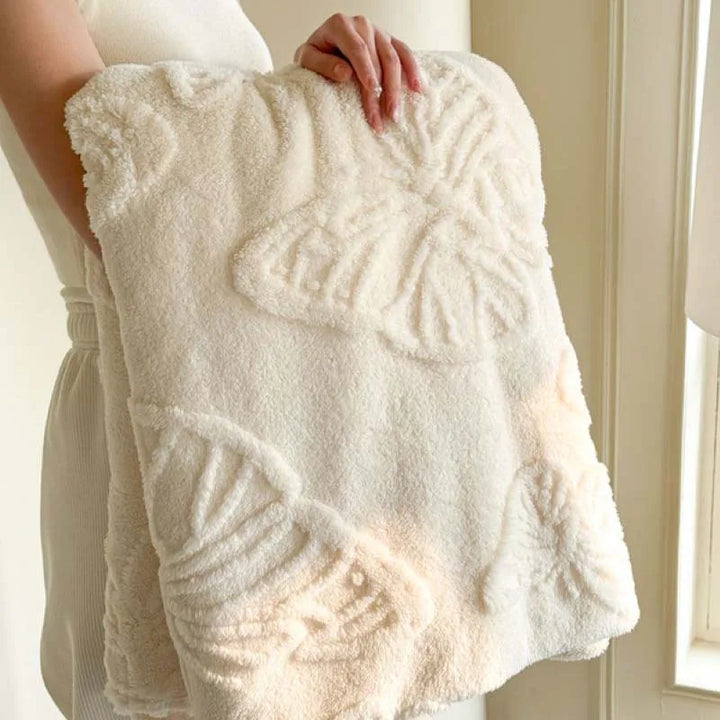 Couverture en Flanelle Fleurière | Design de Papillons 3D | Douce & Chaleureuse | Pour Lit, Canapé & Camping