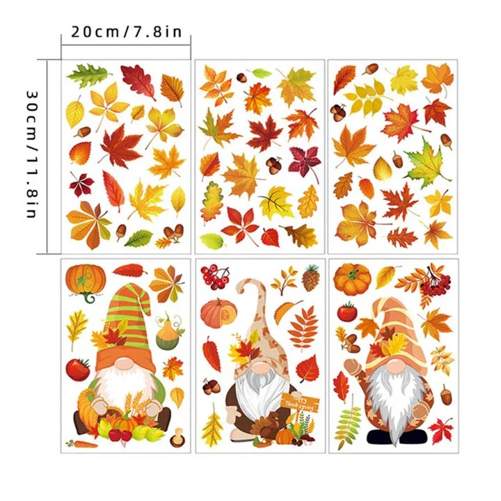 HerbstWichtel | Ensemble de Stickers de Fenêtre | 6 Feuilles | Citrouille, Feuille d'Érable & Décoration de Thanksgiving