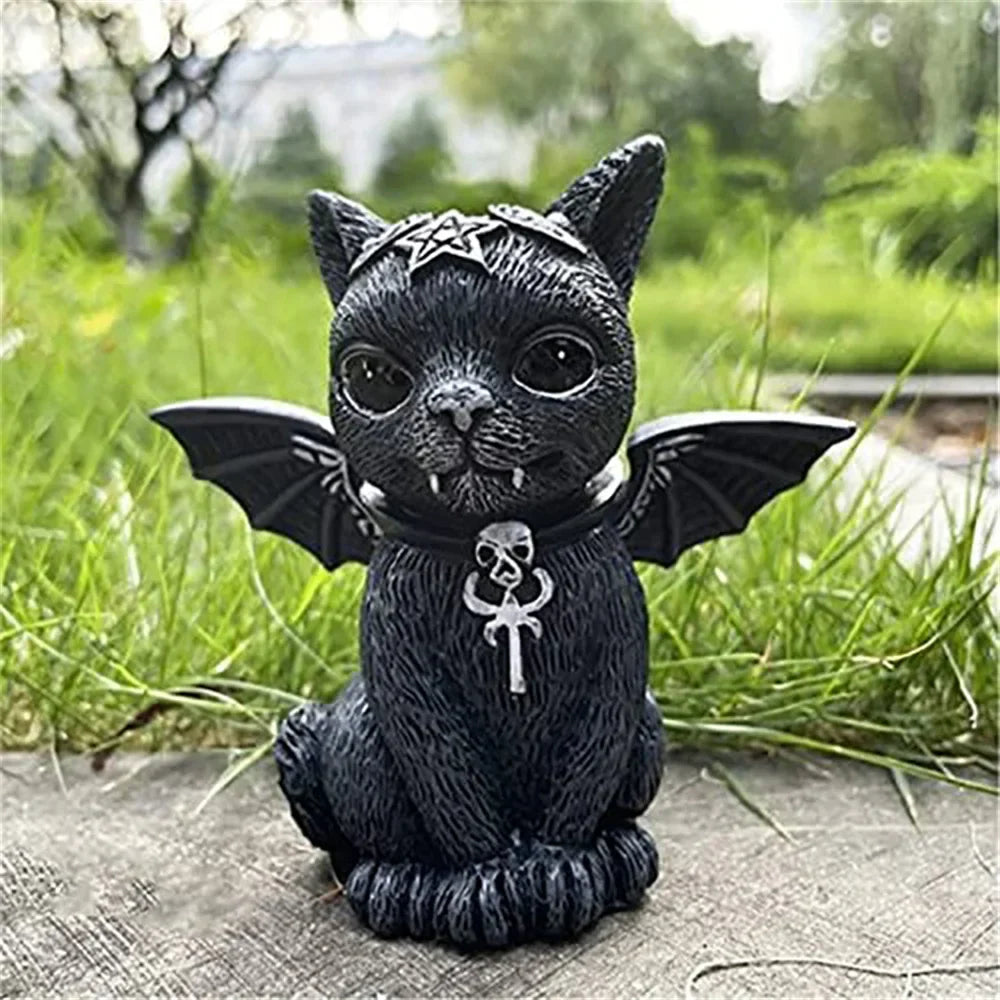 Figurine de Chat Noir MystiCat | Chat Sorcière Peint à la Main | Sculpture en Résine 10 cm | Halloween & Décoration