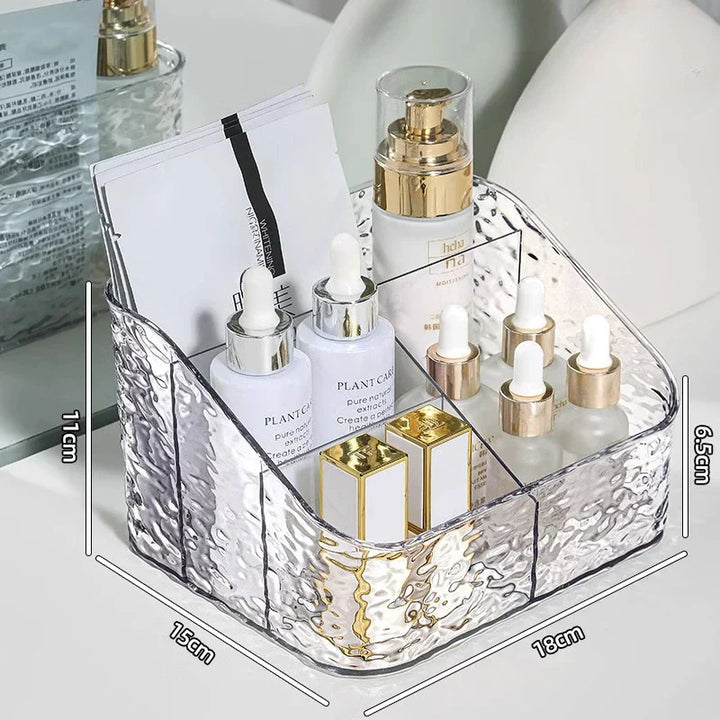 Boîte Organisatrice de Maquillage ClaryLux | Design Ondes d'Eau | Grande Capacité | Forme Trapézoïdale Ouverte
