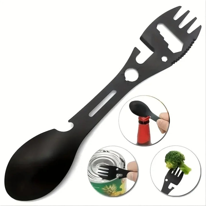 TrailSpork Pro | Spork de camping en acier inoxydable 6-en-1 | Fourchette, cuillère, outil de creusage & protection personnelle | Ultra léger & compact | Pour l'extérieur & survie