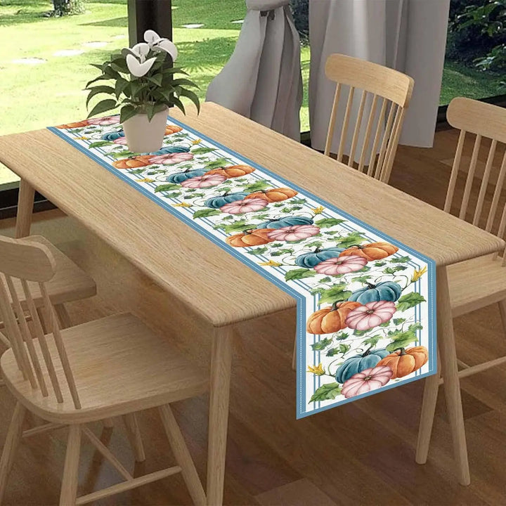 Chemin de table d'automne AutumnGrace | Aspect lin avec motifs de citrouille et de feuilles | Pour Thanksgiving, cuisine et table de fête
