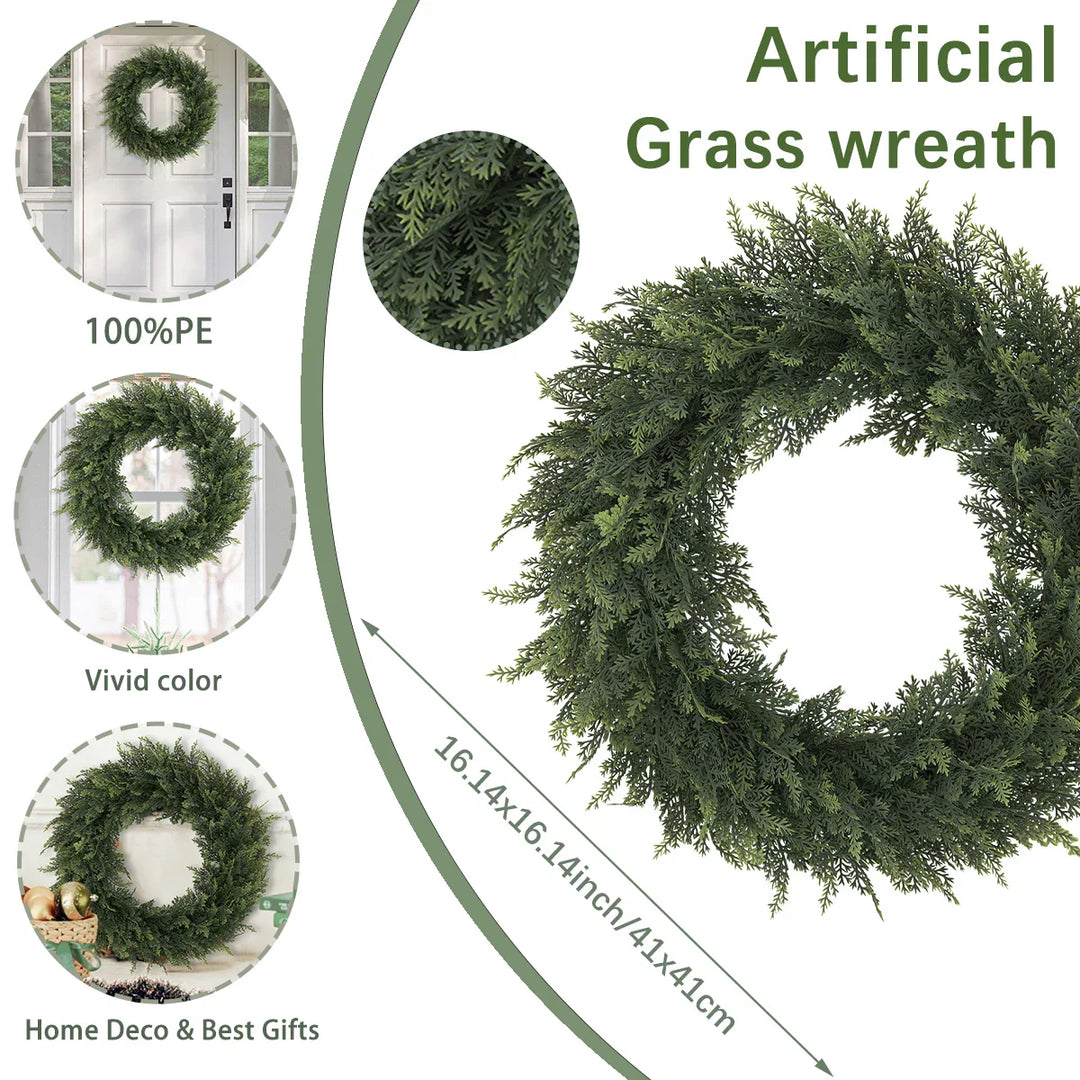 Verdania | Couronne de cèdre artificielle | Toujours verte | 30 cm Ø | Décoration facile d'entretien pour la maison et le jardin