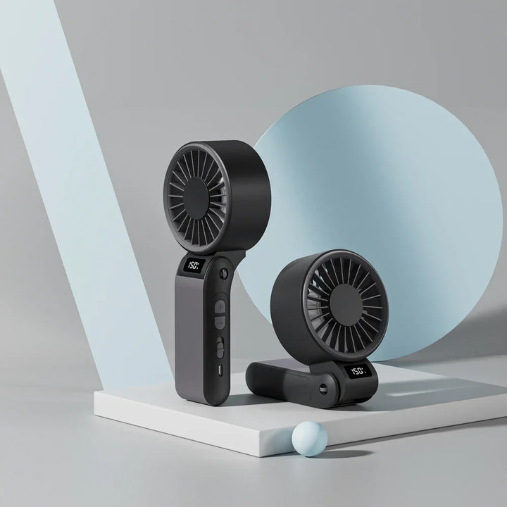 ZephyrAir Ventilateur pliable silencieux | Rechargeable par USB 3000 mAh | Mini ventilateur à main avec 3 couleurs de lumière et affichage de l'air