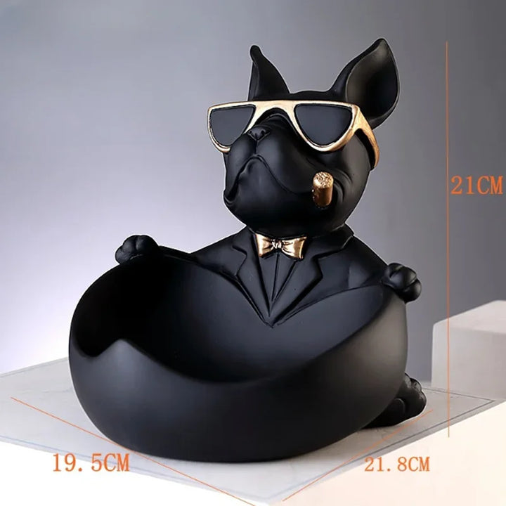 Boîte de rangement Deko DoggyKeeper | Figurine en résine chien | Bol noir pour clés, téléphone & bonbons