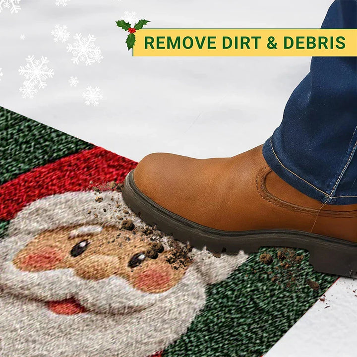 Amour d'hiver | Tapis de Noël | Père Noël & Bonhomme en pain d'épice | Rouge | Pour intérieur & extérieur | Antidérapant & Lavable