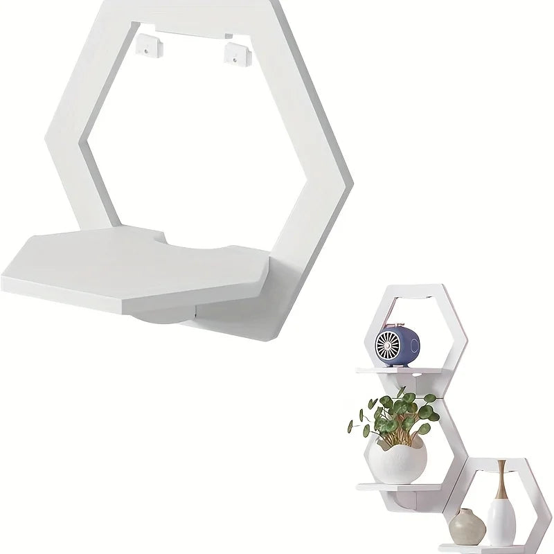 HexaWood Étagère Murale | Design Hexagonal | Bois Blanc | Sans Perçage