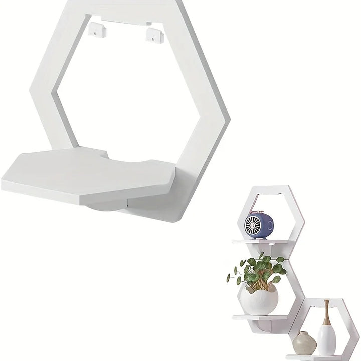 HexaWood Étagère Murale | Design Hexagonal | Bois Blanc | Sans Perçage