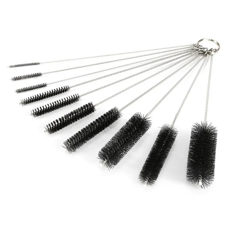 Set de brosses de nettoyage Brushilo 10 pièces | Acier inoxydable avec poils en nylon | Pour pailles, bouteilles, tubes & accessoires de laboratoire