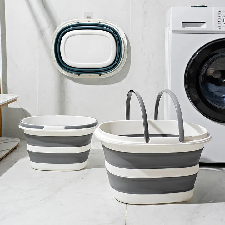 FoldaWash Panier à Linge Pliable | Gain de Place & Portable | PP Robuste | 41×32×24 cm | Gris/Bleu