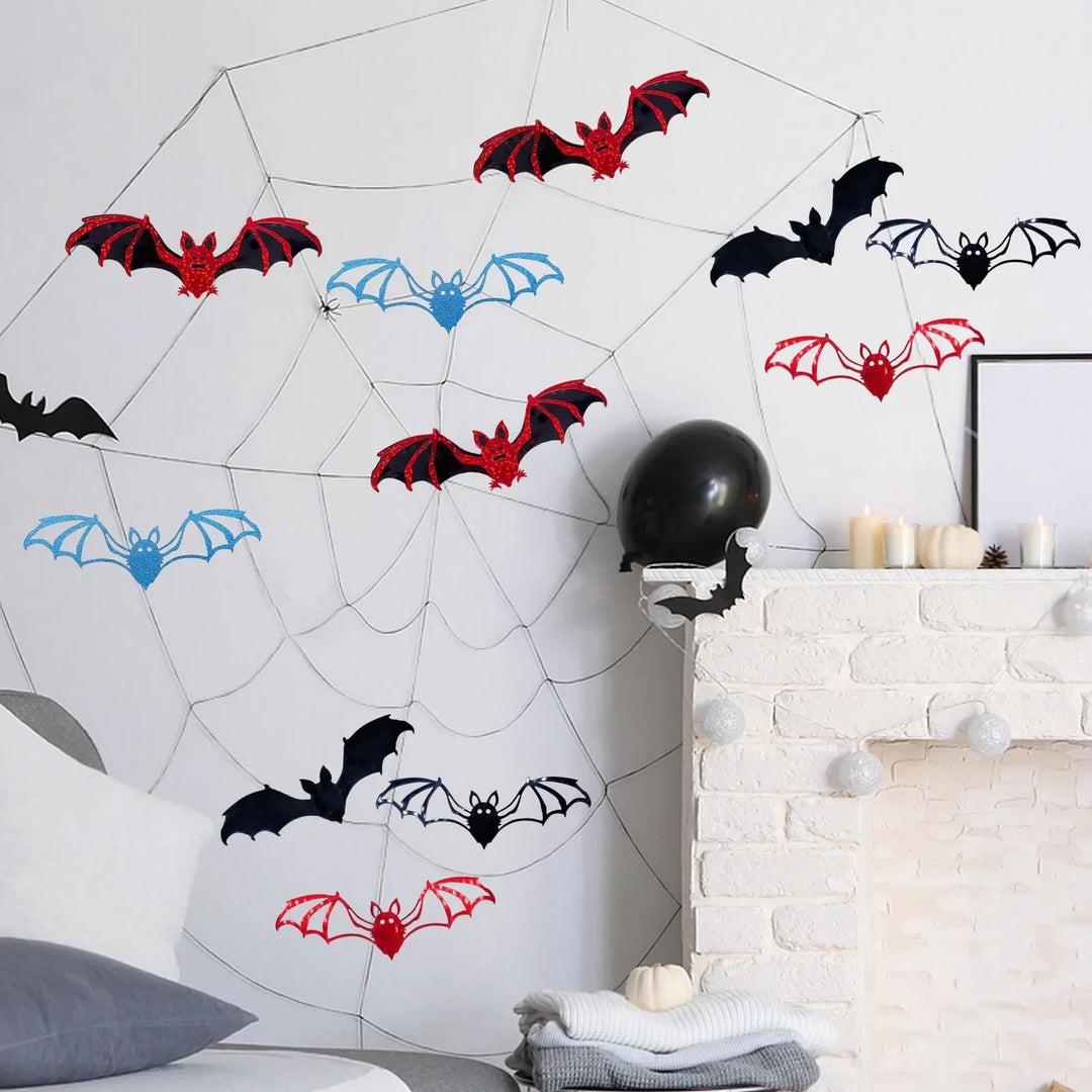Autocollant mural Halloween BatCave | Décoration de chauve-souris 3D | 12 pièces | Amovible et réutilisable