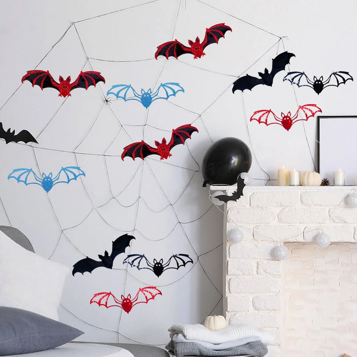 Autocollant mural Halloween BatCave | Décoration de chauve-souris 3D | 12 pièces | Amovible et réutilisable