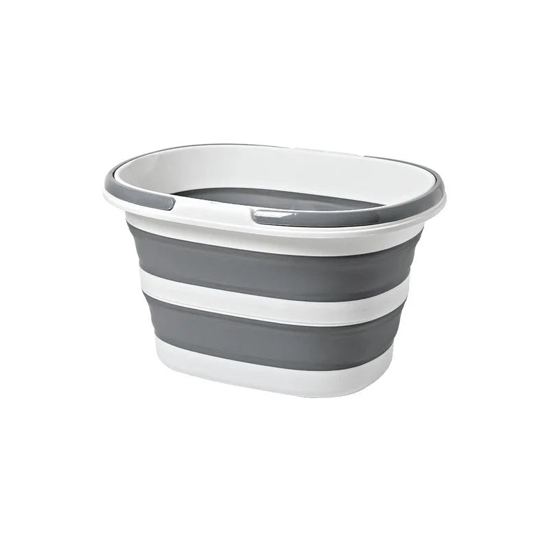 FoldaWash Panier à Linge Pliable | Gain de Place & Portable | PP Robuste | 41×32×24 cm | Gris/Bleu