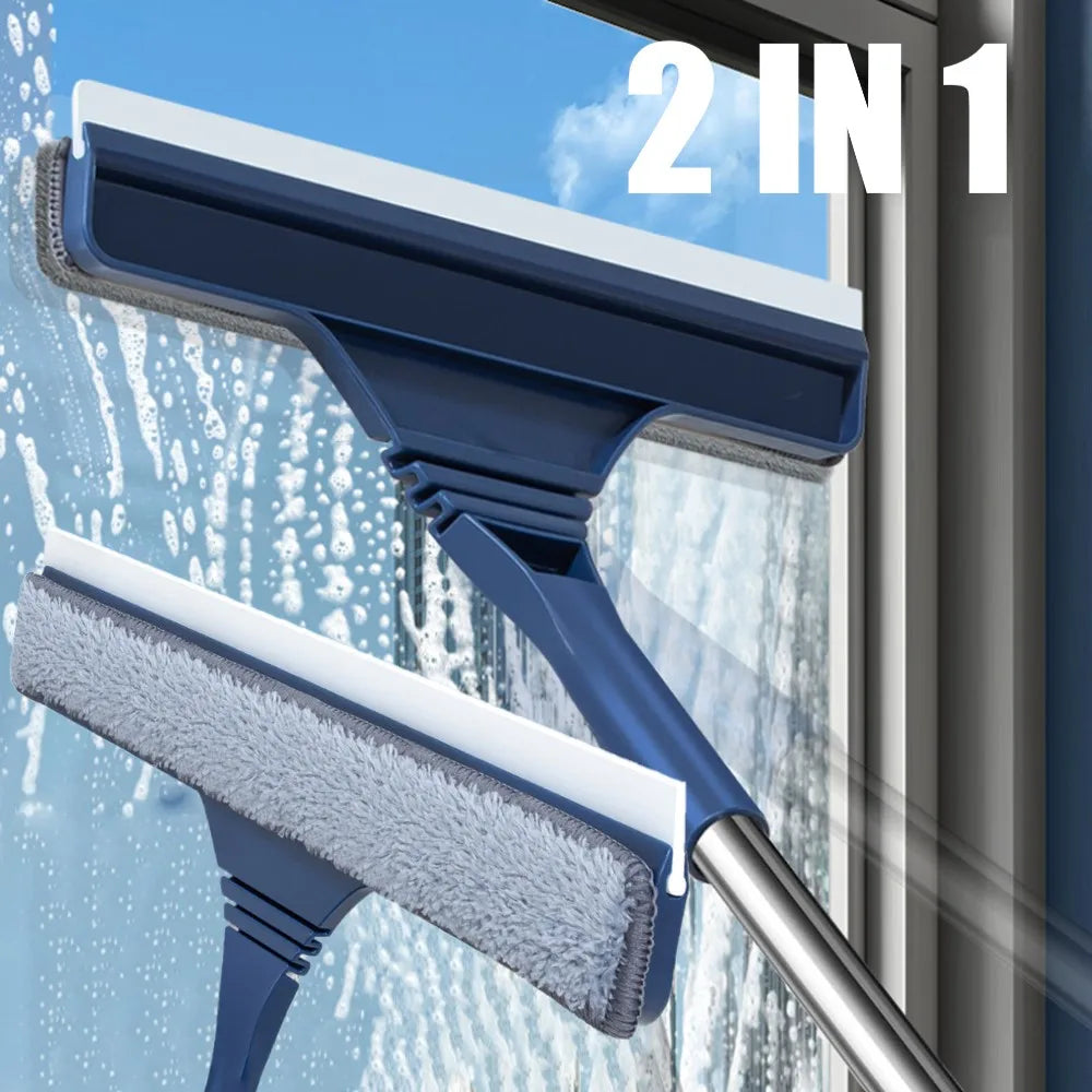 FensterFlex Nettoyeur de fenêtres 2-en-1 | Manche télescopique réglable | Raclette & Mop en microfibre | Pour fenêtres, verre & cadres