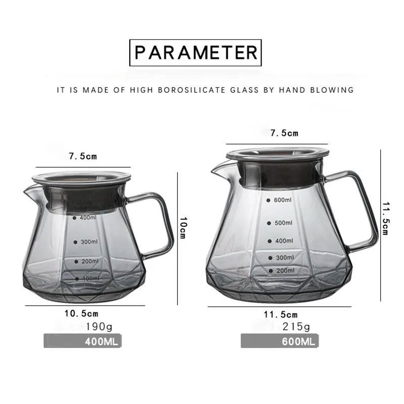 AromaCloud Cafetière | Set Pour Over | Verre Borosilicaté | 400 ml & 600 ml