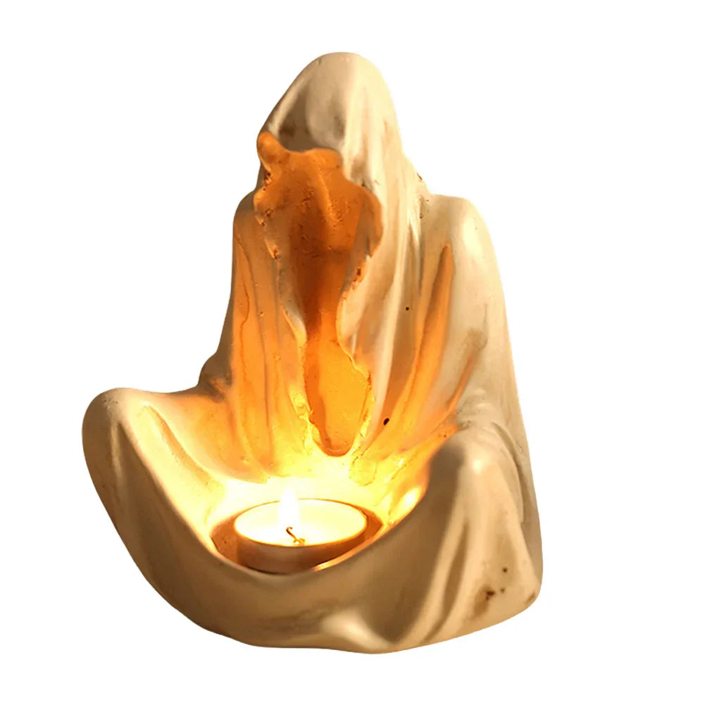 Noctura Porte-Tealight Fantôme | Décoration Halloween & Support de Bougie | Figurine en Résine Fantôme Sans Visage | 15×12×10,5 cm