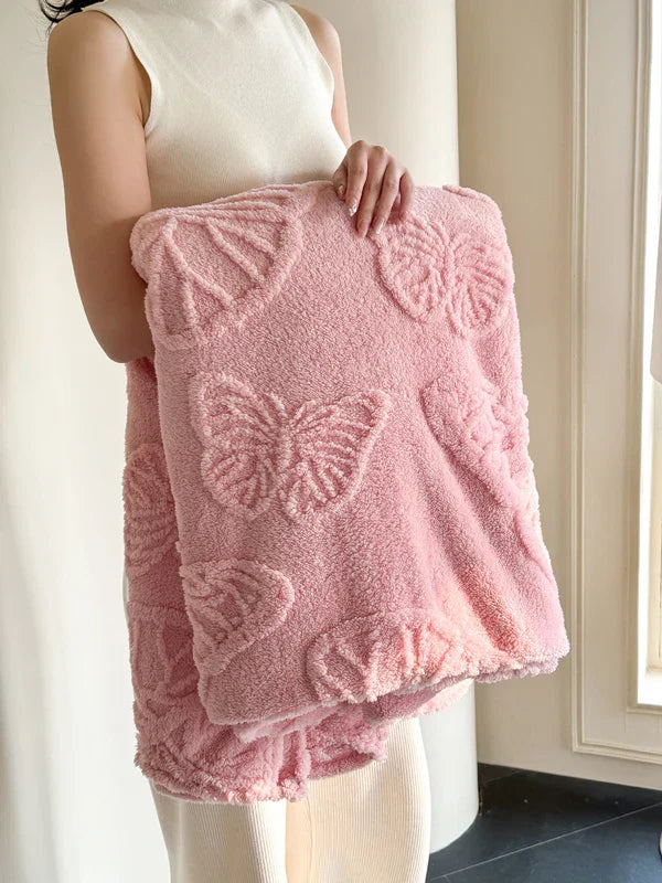 Couverture en Flanelle Fleurière | Design de Papillons 3D | Douce & Chaleureuse | Pour Lit, Canapé & Camping
