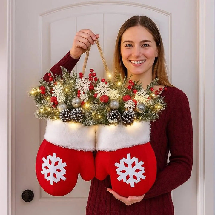 Couronne de Noël | Éclairage LED | Pommes de pin, baies & effet givré | Pour décoration de porte, mur & table