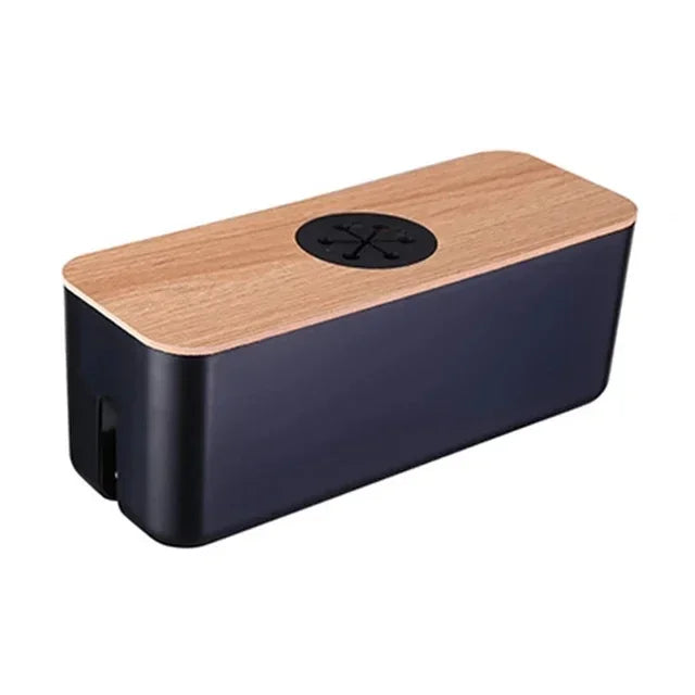 Boîte à câbles OrgaWood | Organisateur de bureau en bois et plastique | Pour chargeurs, câbles et accessoires | 29,5×11,4×11 cm