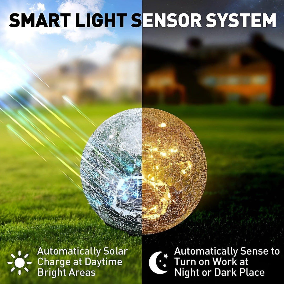 Lumora Lampe de Jardin Solaire | Lumière LED Blanc Chaud | Automatique & Étanche IP65 | Design en Verre Brisé