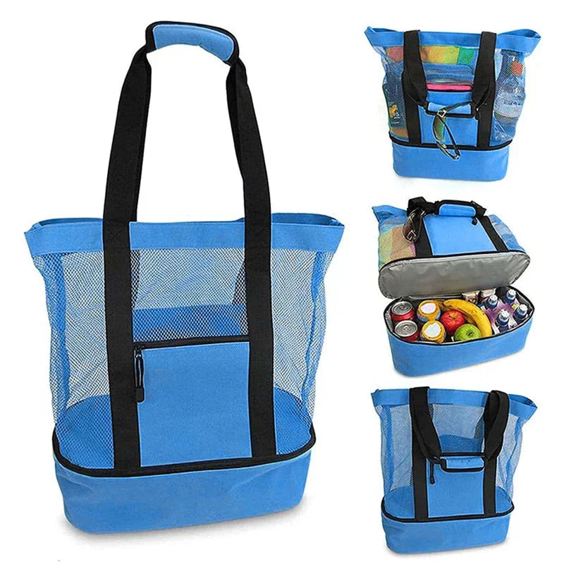 Sac de Plage SANDORIA 2-en-1 | Avec Compartiment Isotherme & Rangement en Maille | Pour Jouets, Coquillages & Snacks | Léger & Pliable