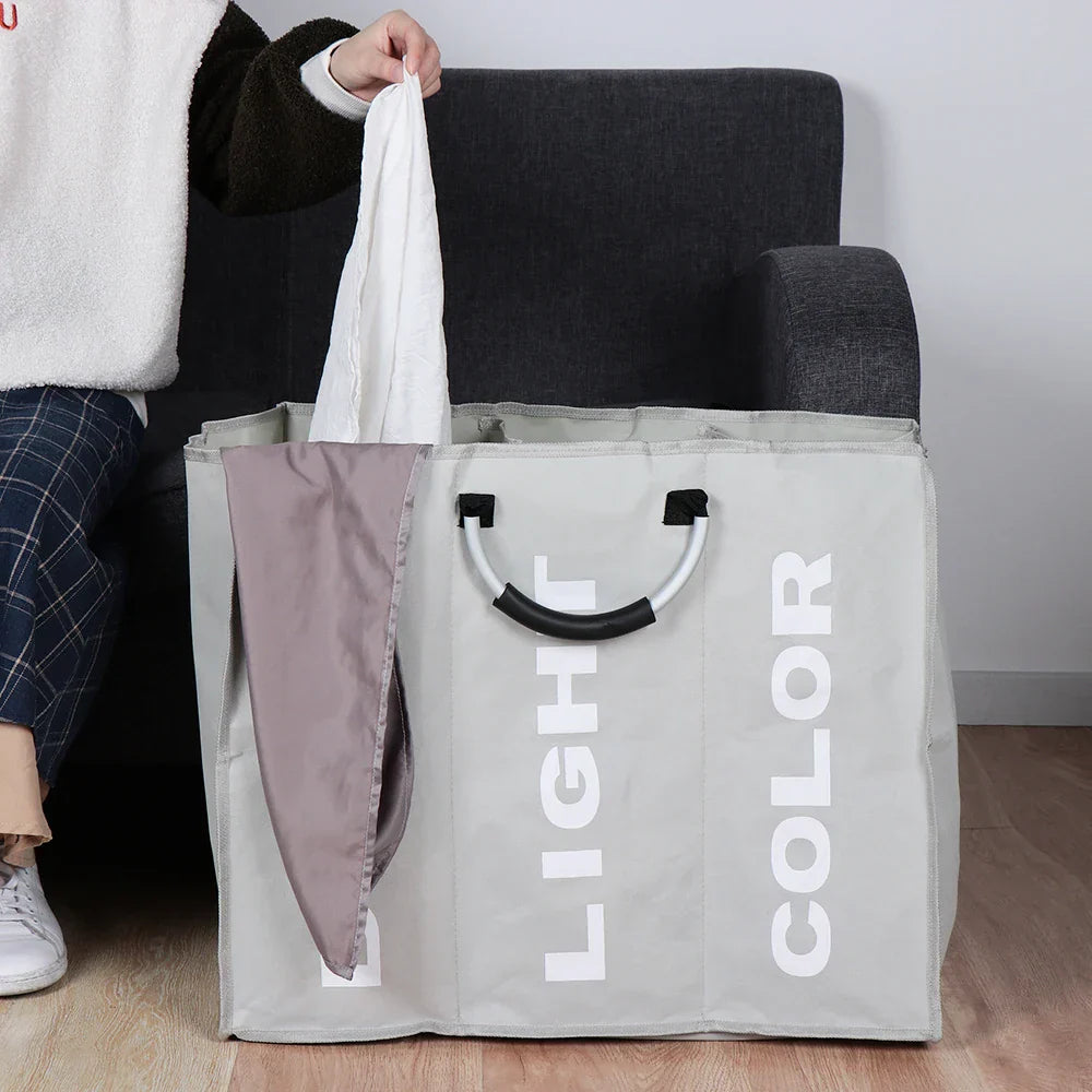 Panier à linge CarryWash avec poignées | Portable et pliable | Tissu Oxford | 60×32×49 cm | Gris clair/Gris foncé