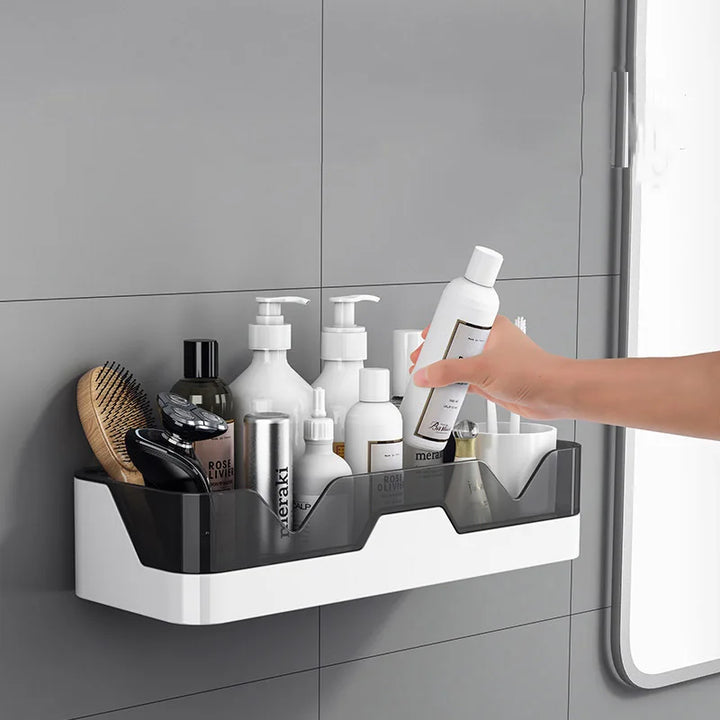 Étagère Murale Novira Salle de Bain & Cuisine | Ventouse Forte | Étanche & Sans Outils | Gris, Marron
