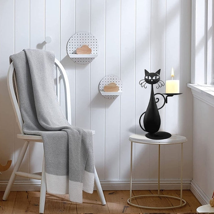 Bougeoir NoctiCat | Design Vintage Chat | Fer Noir | Protecteur & Élégant
