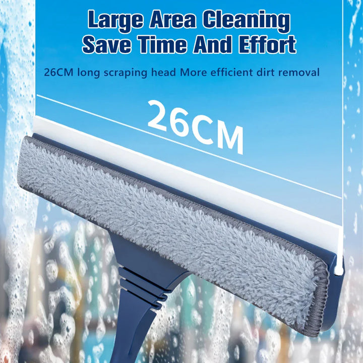 FensterFlex Nettoyeur de fenêtres 2-en-1 | Manche télescopique réglable | Raclette & Mop en microfibre | Pour fenêtres, verre & cadres
