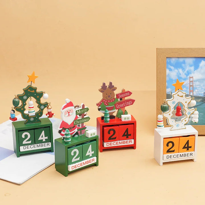 Calendrier de compte à rebours de Noël en bois | Père Noël, renne & bonhomme de neige | Décoration de table artisanale | Édition hivernale limitée