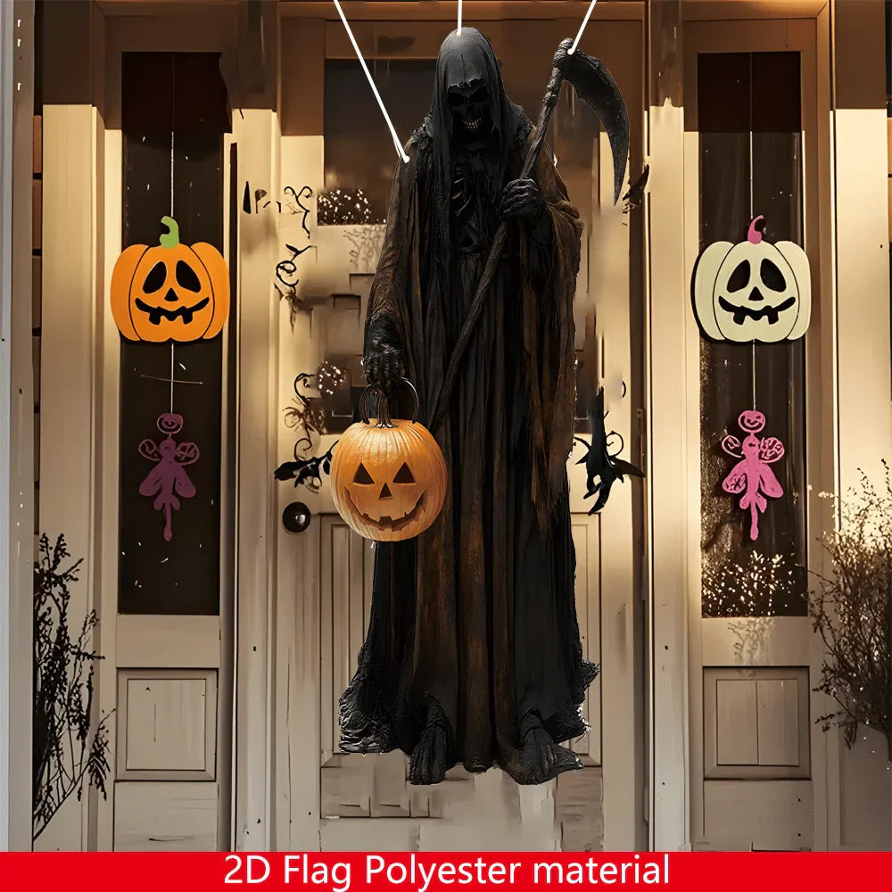 Décoration Murale Halloween ShadowPumpkin | Homme Citrouille Maléfique | Tissu de Fond 2D | Pour Intérieur & Extérieur