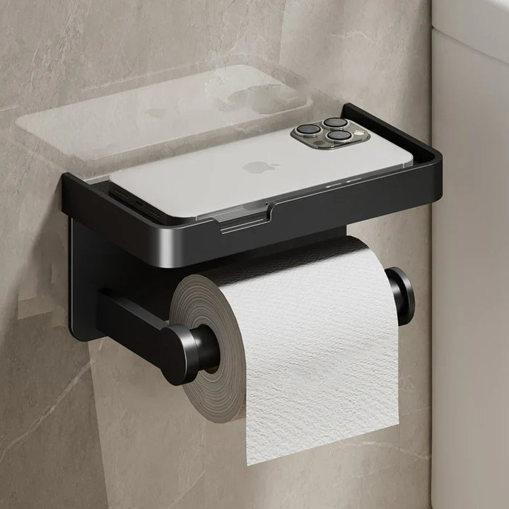 Support de papier toilette mural | Alliage d'aluminium | Sans perçage | Gris/Noir/Blanc