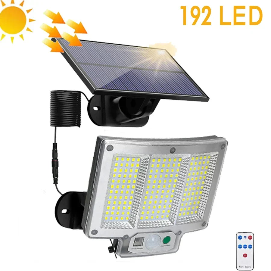 Solvalux Applique Solaire Murale avec Détecteur de Mouvement | 192 LEDs | Panneau Solaire Amovible avec Câble de 5 m | 4 Modes & Télécommande | Étanche IP65