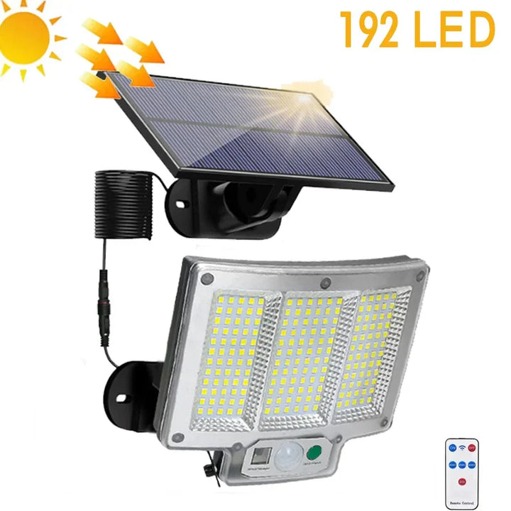 Solvalux Applique Solaire Murale avec Détecteur de Mouvement | 192 LEDs | Panneau Solaire Amovible avec Câble de 5 m | 4 Modes & Télécommande | Étanche IP65