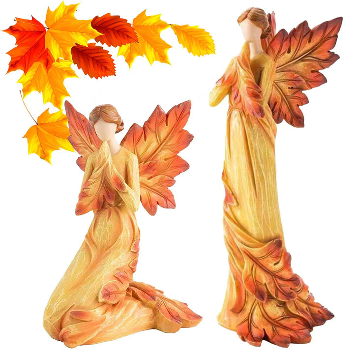 AUTUMNIA Ange en Feuille d'Érable | Figurine en Résine | Décoration Angélique Automnale | 10–15 cm | Pour la Maison & le Jardin