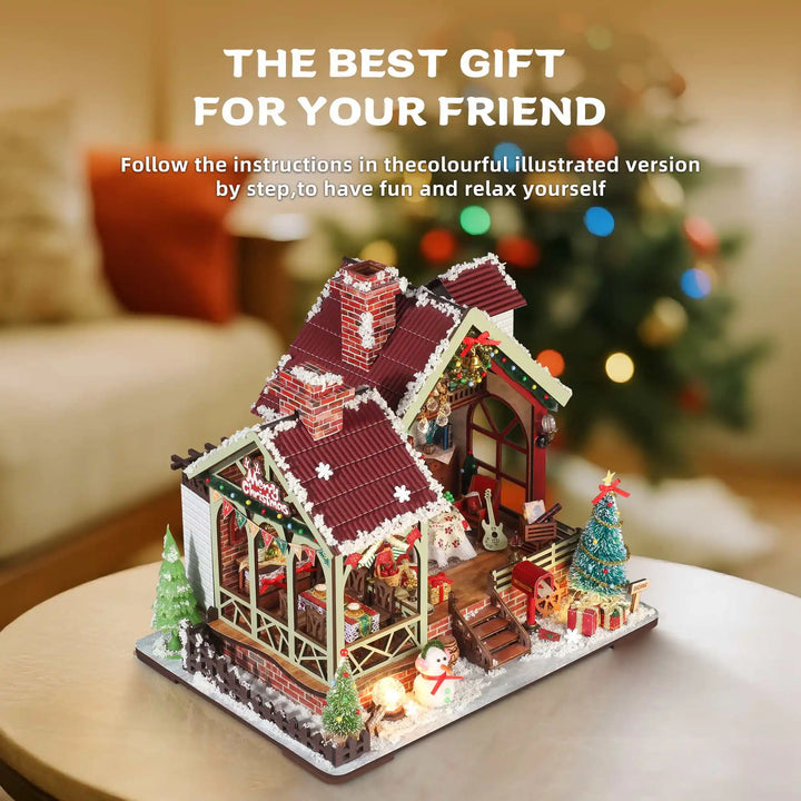 Maison de Poupée Miniature Nuit de Noël Maison Chaleureuse | Kit DIY avec Boîte à Musique | Décoration de Noël Créative & Idée Cadeau