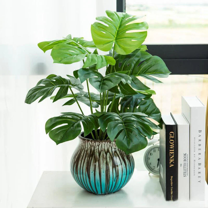 EverTropica Monstera Plante Monstera Artificielle | 43 cm | 12 Branches | Feuilles Décoratives Tropicales pour Maison & Jardin