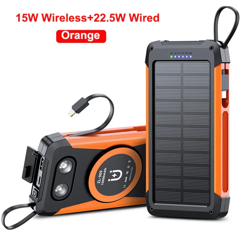 Voltaris MagCharge Powerbank Solaire 10000mAh | Charge sans fil magnétique | Fonction de charge rapide 22,5W | Avec câble et lampe de poche | Pour iPhone, Samsung et autres.
