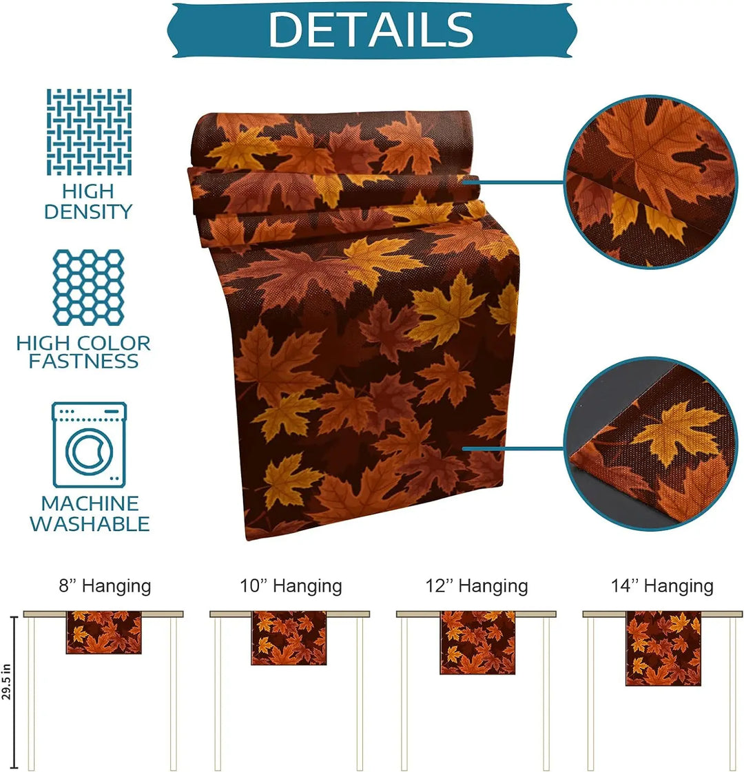 Nappe de Table Autumna LeafRunner en Lin | Décoration d'Automne en Feuille d'Érable | Lavable & Durable | 150–200 × 33 cm