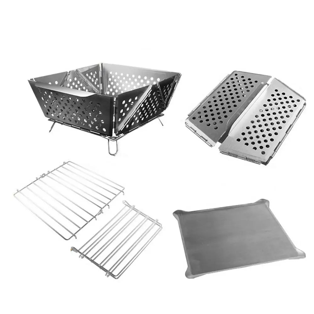 FireFold | Gril pliable en acier inoxydable | Four à bois pour camping et extérieur | 20,5 × 18,7 × 9,2 cm
