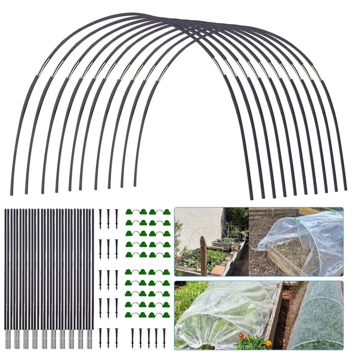 Ensemble de cintres de jardin Plantura FlexGrow en fibre de verre | Tunnel de plantation DIY pour potagers et serres | Résistant à la rouille & Réutilisable | Inclus : connecteurs