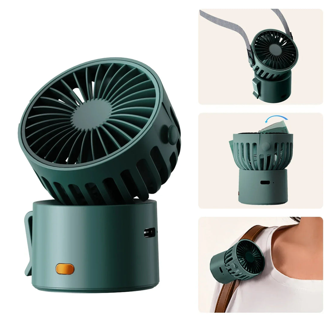 Mini-Ventilateur CoolEase GoClip | Ventilateur USB-C portable avec batterie de 1000 mAh | À porter autour du cou, à clipser ou à poser | Fraîcheur estivale 3-en-1 pour vos déplacements
