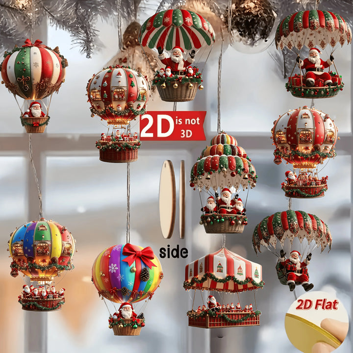 NordicJoy Décorations de Noël en Bois Montgolfière & Père Noël | Ensemble de 10 Ornements en Bois | Décorations de Sapin de Noël & Idée Cadeau