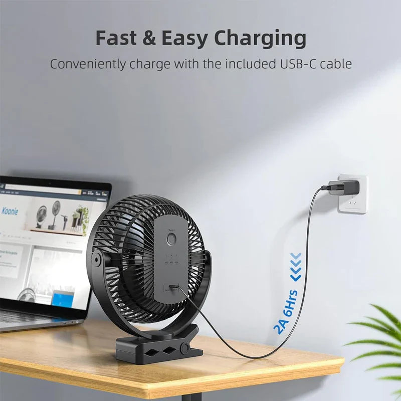 Clip-Ventilateur BreeziClip | 8 pouces | Silencieux & Rechargeable | Batterie de 10.000 mAh | Pour poussettes, camping & à la maison