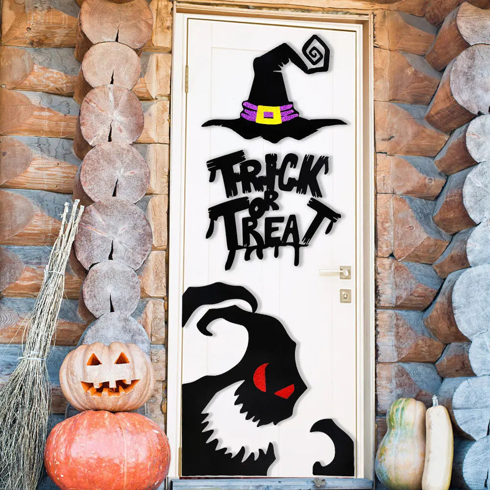 Halloween-Deko SpookyStick | Autocollants en feutre pour portes, fenêtres et murs | Citrouille, fantôme, chapeau de sorcière & main de squelette
