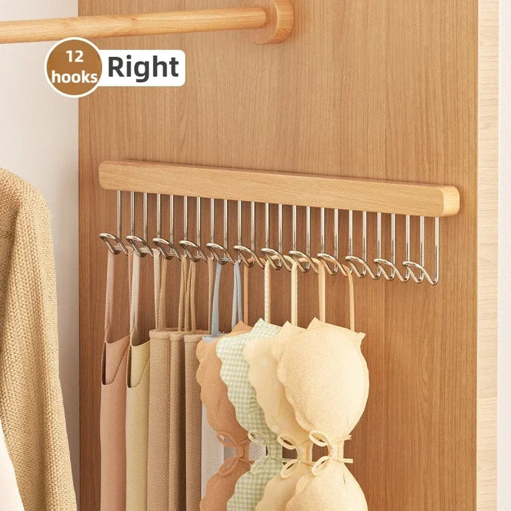 WoodNize Crochets Muraux | Bois Massif & Acier | Extensible | 8/12 Crochets | Organisateur de Vêtements & Soutiens-gorge