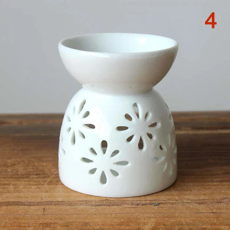 LumiLeaf Lampe à parfum | Céramique faite à la main | Motif floral creux | Pour huiles et cires parfumées